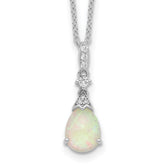 Cheryl M Sterling Silver Rhodium-Rhodium-Plated Cabochon Lab Created Opal and Brilliant-cut CZ Teardrop 18 Inch Necklace